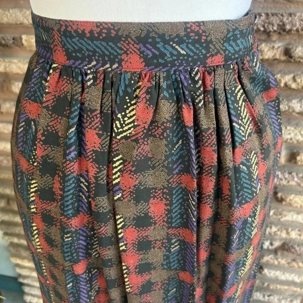 Vintage 70s 80s Geometric Gathered Pleated Fully Skirt Size 5 - Picture 5 of 6